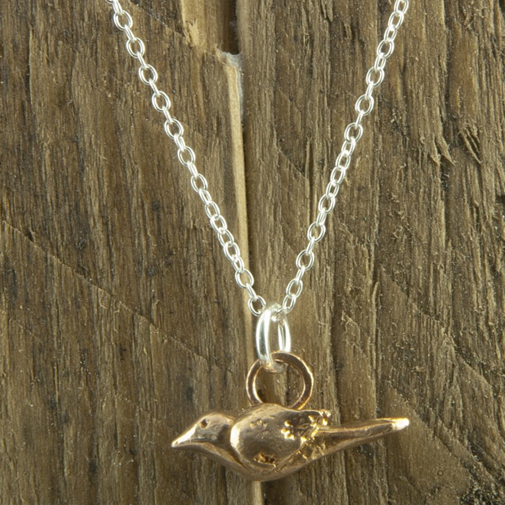 Tiny bronze bird necklace