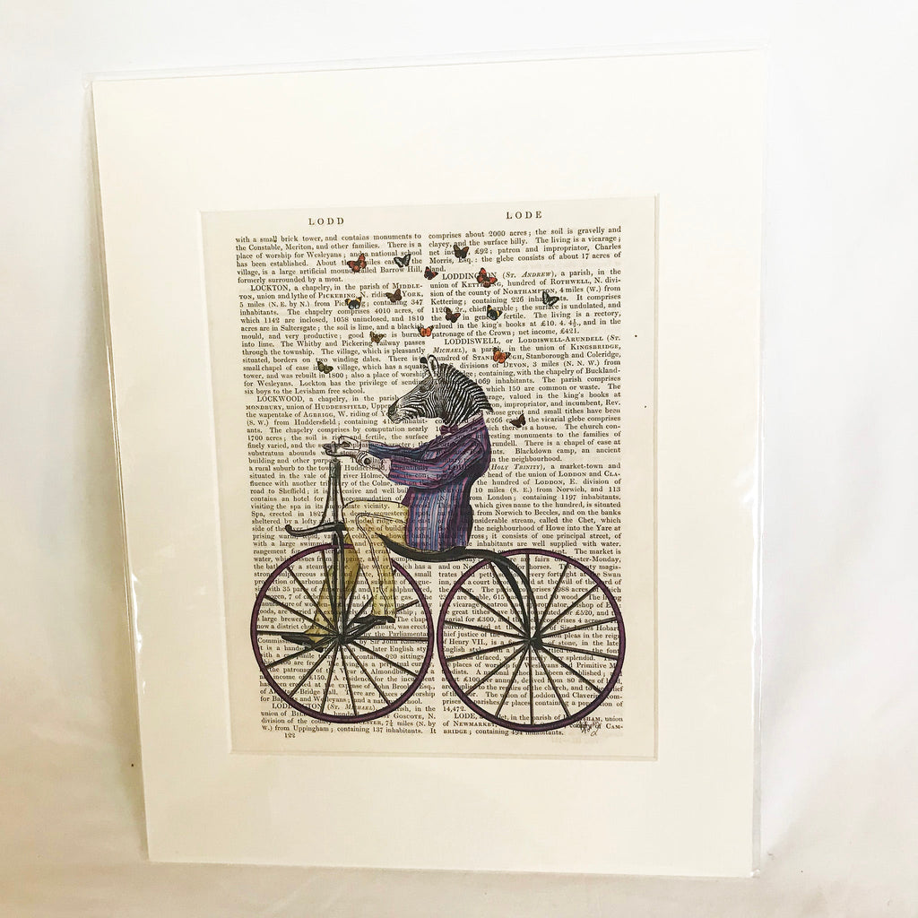 Vintage Quirky Print Zebra on bike