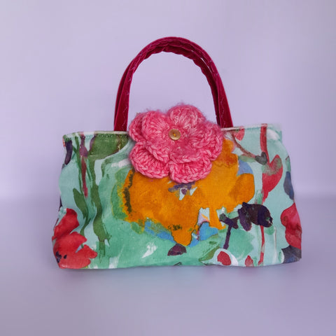 Velvet Floral Small Bag - pink corsage