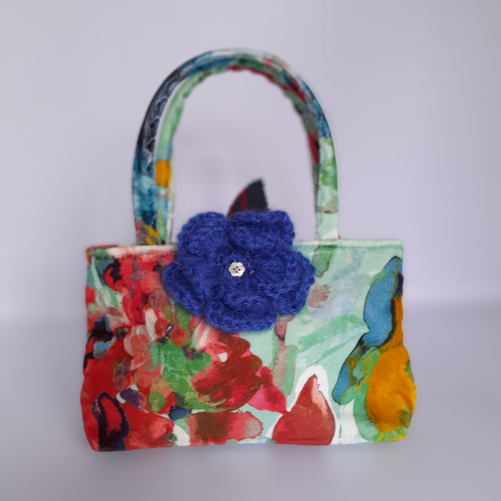 Velvet Floral Small Bag -blue corsage