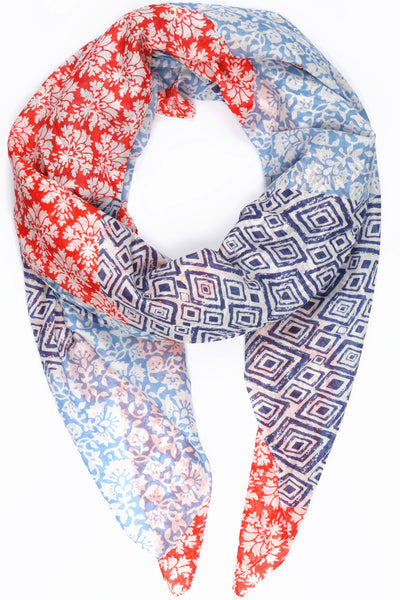 Mixed Floral Diamond Print Cotton Scarf