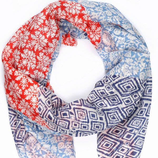 Mixed Floral Diamond Print Cotton Scarf