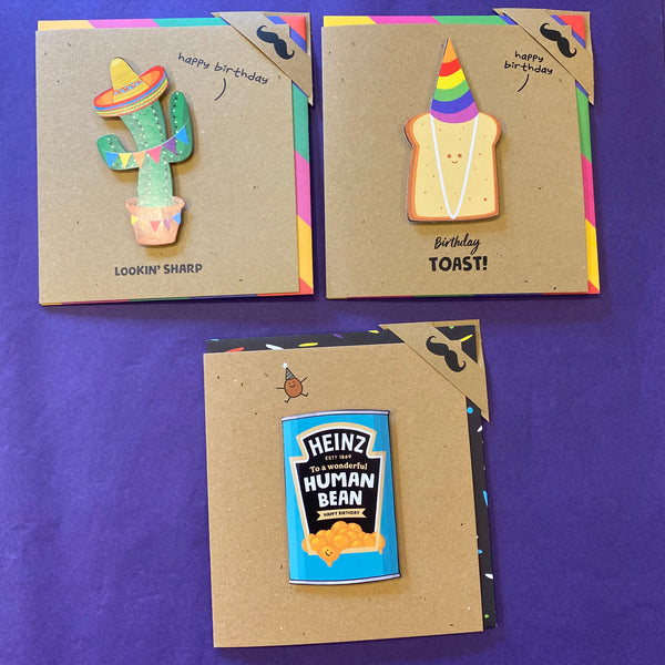 Birthday Cards - 3D toast, cactus, beans