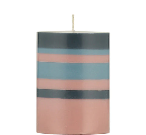 Striped Pillar Candle - Pink, grey blue