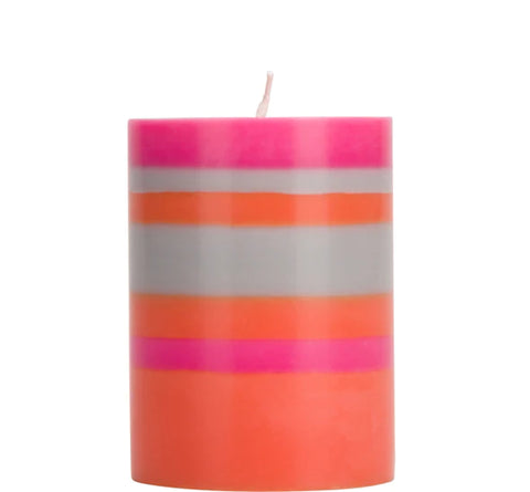 Striped Pillar Candle - Pink Grey Orange