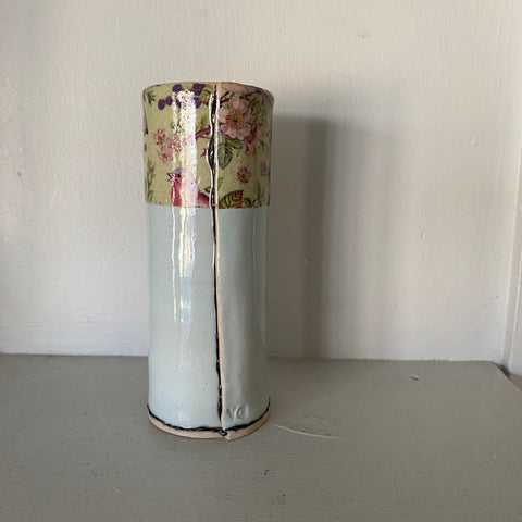 Small Blue Bud Vase with Birds By Virginia Graham