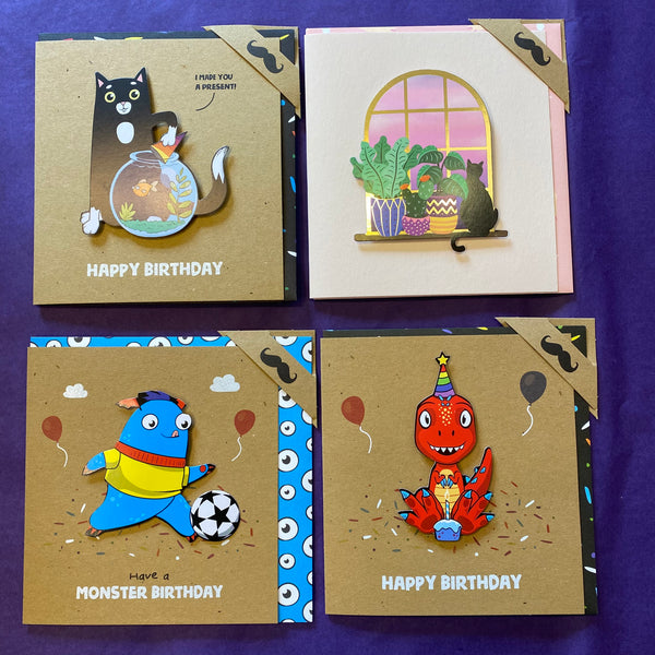 Birthday Cards - 3D Cats and Monsters