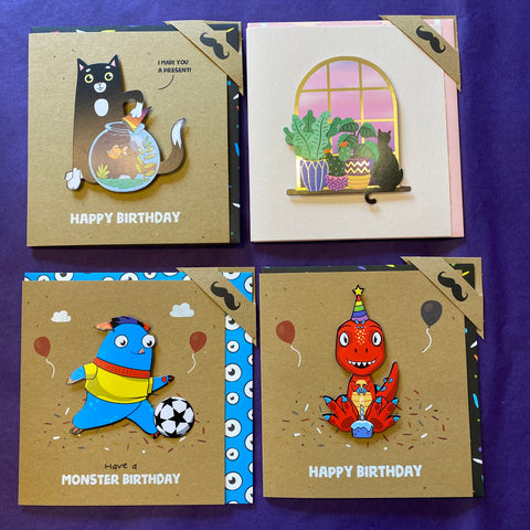 Birthday Cards - 3D Cats and Monsters