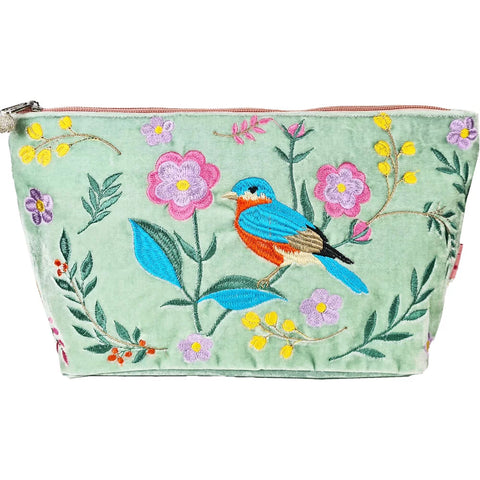Bird and Flower Mint Large Cosmetic Bag