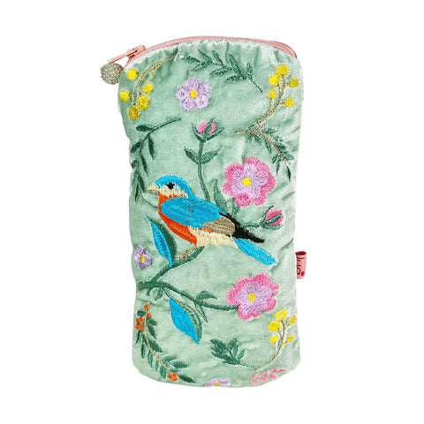 Bird and Flower Mint Glasses Case