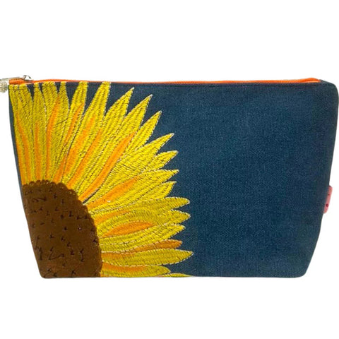 Denim Sunflower Large Cosmetic Bag