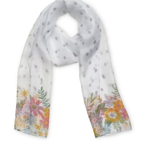 Polka dot floral silk scarf
