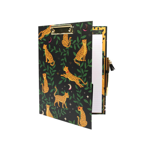 A4 Leopard Clipboard Padfolio and Pen