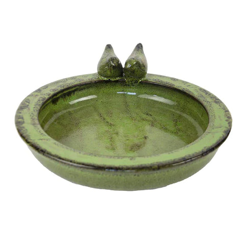 Ceramic Bird Bath - Green Small