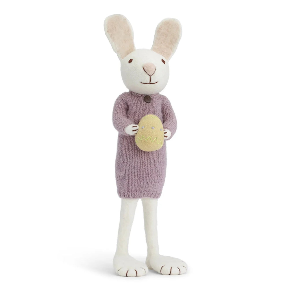 Big White Bunny with Purple Dress holding egg