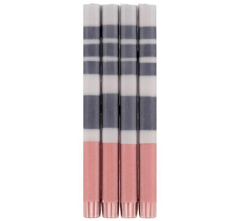 Striped Eco Dinner  dinner Candles Grey & Old Rose