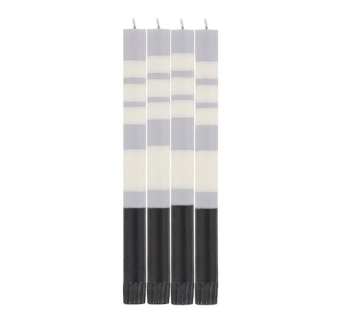 Striped  Eco Dinner Candles Jet Black, Pearl White and Dove Grey