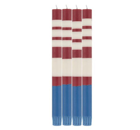 Striped  Eco Dinner Candles Red Blue and White