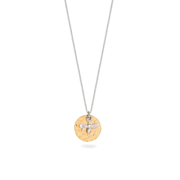 Bee Hammered Disc Necklace