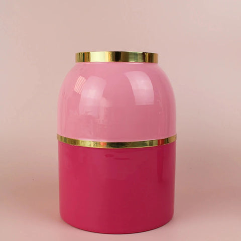 Large Enamel Brass Vase - Bubblegum and Hot pink