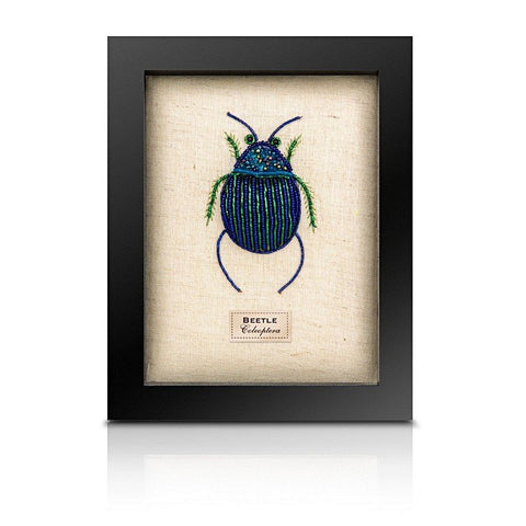 Beaded Fat Blue Beetle Framed