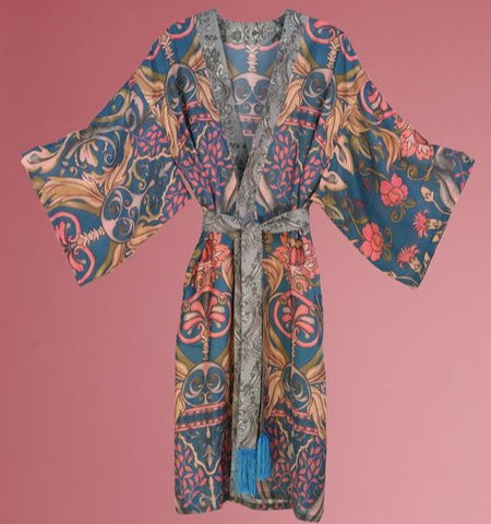 Damask Pattern blue Kimono Gown