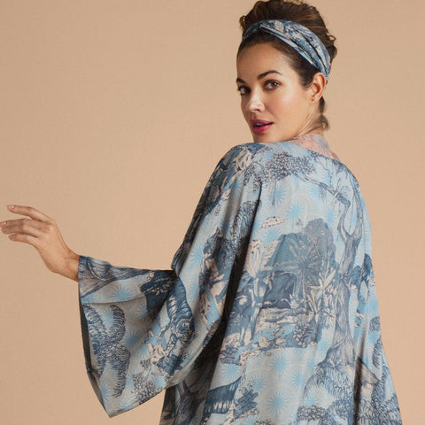 Kimono Jacket Denim Blue Tropical